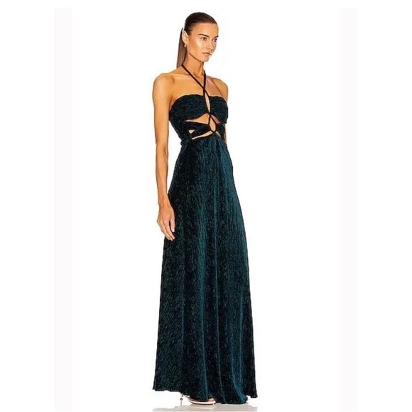 NWT PATBO Textured Velvet Lace-up Maxi Dress Prussian Green - Picture 5 of 17